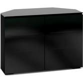 Oslo 221CR 44" Corner TV Stand Cabinet in Black Oak w/ Smoked Black Glass Doors & Top